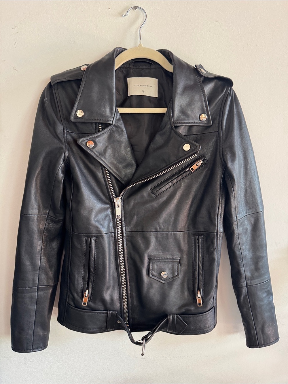 Reformation Deadwood Black Leather Moto Jacket